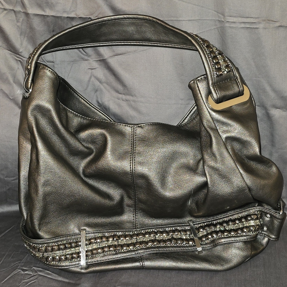 Chic Black Leather Satchel with Embellished Strap